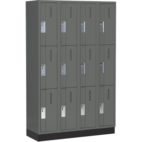 Concorde Heavy-Duty Lockers, 3 -tier, Bank of 4, 48" x 18" x 76", Steel, Charcoal, Welded (Assembled) NRZ Safety Inc.