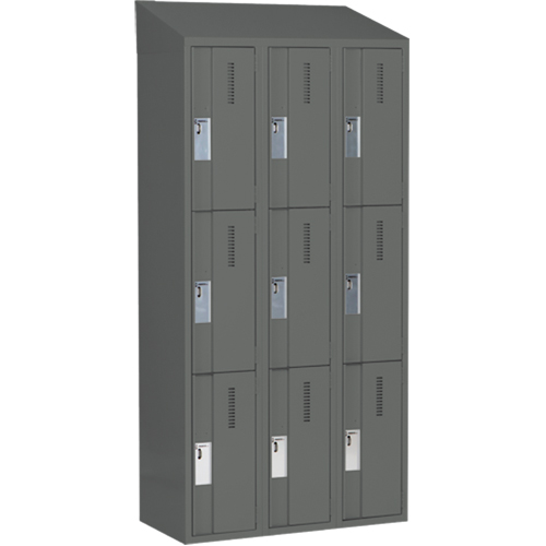 Concorde Heavy-Duty Lockers, 3 -tier, Bank of 3, 36" x 18" x 78", Steel, Charcoal, Welded (Assembled) NRZ Safety Inc.