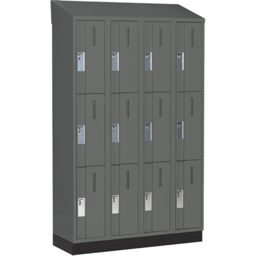 Concorde Heavy-Duty Lockers, 3 -tier, Bank of 4, 48" x 18" x 82", Steel, Charcoal, Welded (Assembled) NRZ Safety Inc.