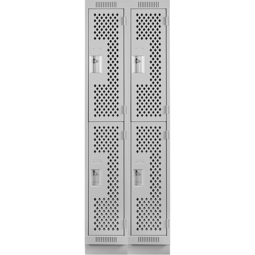 Clean Line Lockers, 2 -tier, Bank of 2, 24" x 15" x 76", Steel, Grey, Rivet (Assembled), Perforated NRZ Safety Inc.