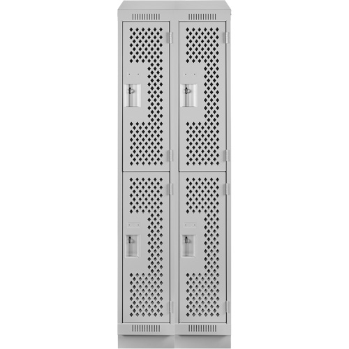 Clean Line Lockers, 2 -tier, Bank of 2, 24" x 12" x 82", Steel, Grey, Rivet (Assembled), Perforated NRZ Safety Inc.
