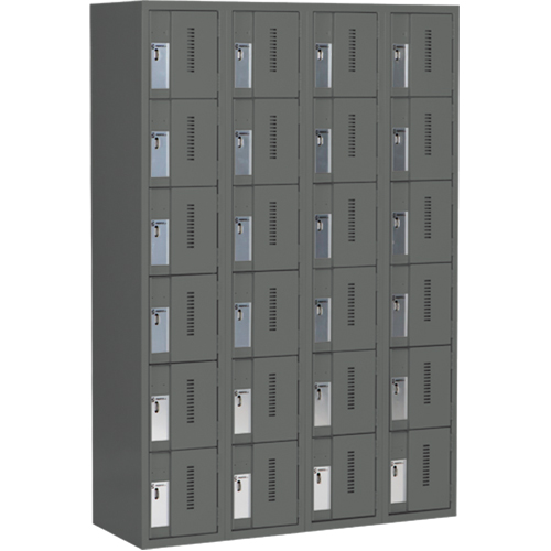 Concorde Heavy-Duty Lockers, 6 -tier, Bank of 4, 48" x 18" x 72", Steel, Charcoal, Welded (Assembled) NRZ Safety Inc.