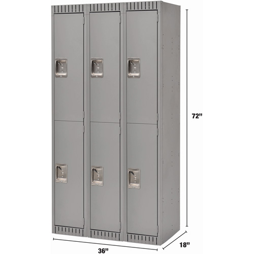 Lockers, 2 -tier, Bank of 3, 36" x 18" x 72", Steel, Grey, Rivet (Assembled) NRZ Safety Inc.