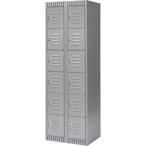 Lockers, 6 -tier, Bank of 2, 24" x 18" x 72", Steel, Grey, Knocked Down NRZ Safety Inc.