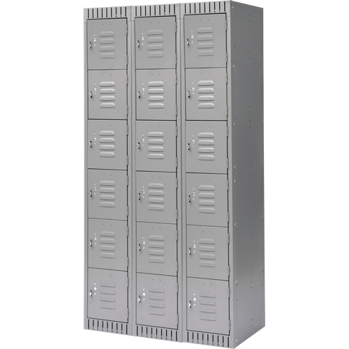Lockers, 6 -tier, Bank of 3, 36" x 18" x 72", Steel, Grey, Knocked Down NRZ Safety Inc.