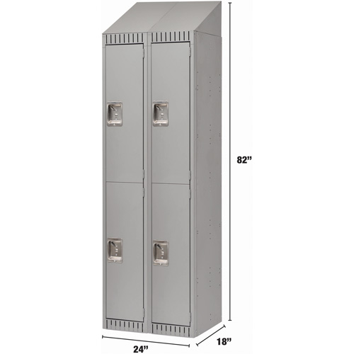 Lockers, 2 -tier, Bank of 2, 24" x 18" x 82", Steel, Grey, Knocked Down NRZ Safety Inc.
