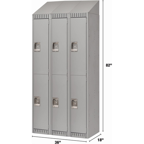 Casiers, 2 niveaux, Bloc de 3, 36" x 18" x 82", Acier, Gris, D&eacute;mont&eacute; NRZ Safety Inc.