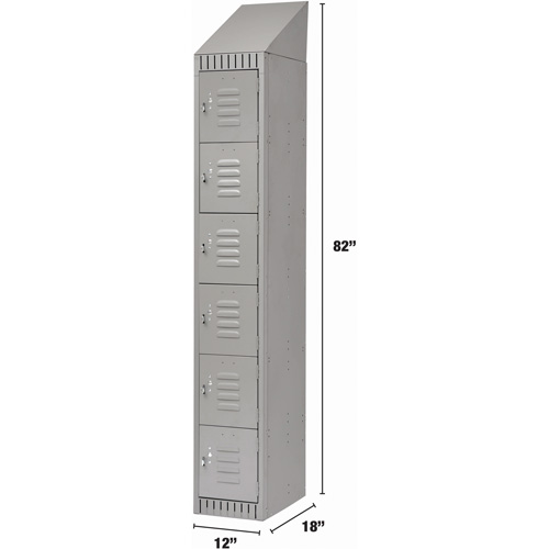 Lockers, 6 -tier, 12" x 18" x 82", Steel, Grey, Knocked Down NRZ Safety Inc.