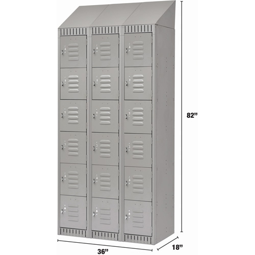 Lockers, 6 -tier, Bank of 3, 36" x 18" x 82", Steel, Grey, Knocked Down NRZ Safety Inc.