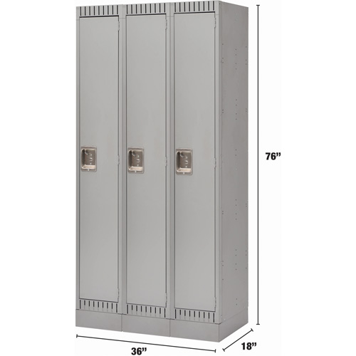 Lockers, Bank of 3, 36" x 18" x 76", Steel, Grey, Knocked Down NRZ Safety Inc.