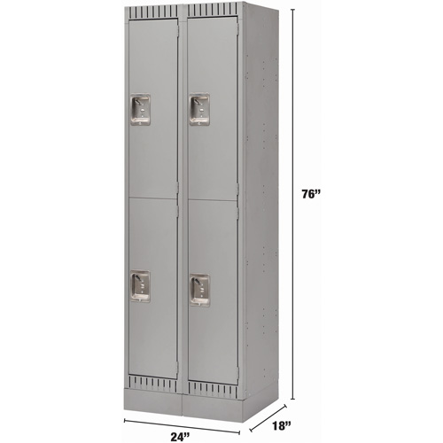 Lockers, 2 -tier, Bank of 2, 24" x 18" x 76", Steel, Grey, Knocked Down NRZ Safety Inc.
