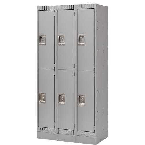 Lockers, 2 -tier, Bank of 3, 36" x 18" x 76", Steel, Grey, Knocked Down NRZ Safety Inc.