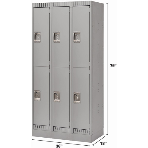 Lockers, 2 -tier, Bank of 3, 36" x 18" x 76", Steel, Grey, Knocked Down NRZ Safety Inc.