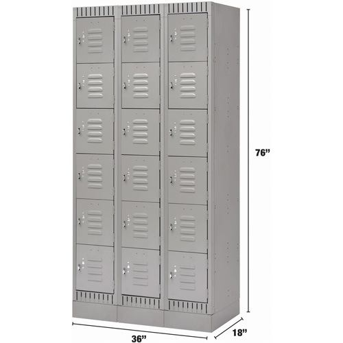 Lockers, 6 -tier, Bank of 3, 36" x 18" x 76", Steel, Grey, Knocked Down NRZ Safety Inc.