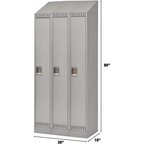 Lockers, Bank of 3, 36" x 18" x 86", Steel, Grey, Knocked Down NRZ Safety Inc.