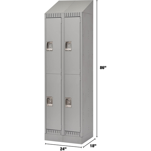 Lockers, 2 -tier, Bank of 2, 24" x 18" x 86", Steel, Grey, Knocked Down NRZ Safety Inc.