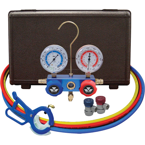 Automotive Manifold Gauge Set with Manual Couplers & 3-in-1 Side Mount Can Tap Valve NRZ Safety Inc.