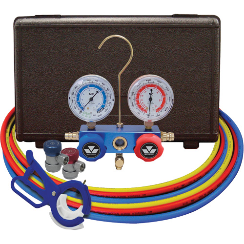 Dual Manifold Gauge Set with Manual Couplers & 3-in-1 Side Mount Can Tap Valve NRZ Safety Inc.