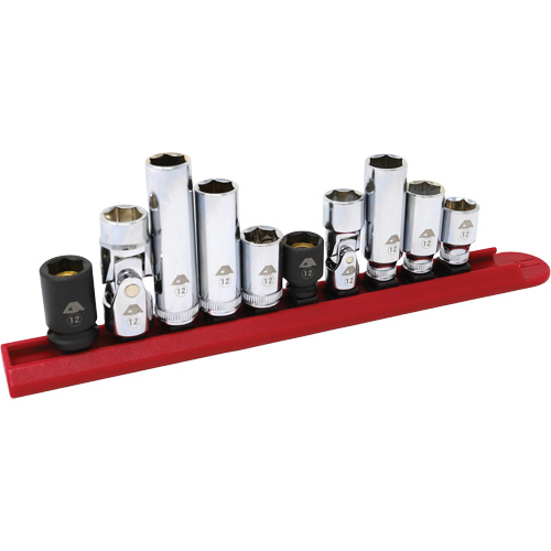 Jeu de douilles chrom&eacute;es avec rail, 10 Morceaux, Prise de 1/4"/3/8" NRZ Safety Inc.