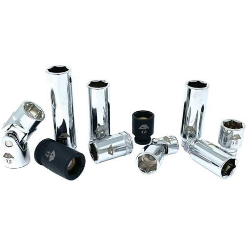 Jeu de douilles chrom&eacute;es avec rail, 10 Morceaux, Prise de 1/4"/3/8" NRZ Safety Inc.