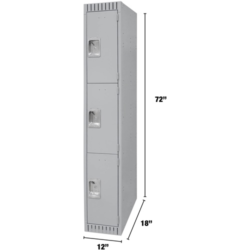 Lockers, 3 -tier, 12" x 18" x 72", Steel, Grey, Knocked Down NRZ Safety Inc.