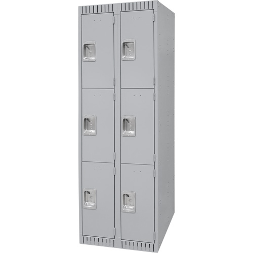Lockers, 3 -tier, Bank of 2, 24" x 18" x 72", Steel, Grey, Knocked Down NRZ Safety Inc.