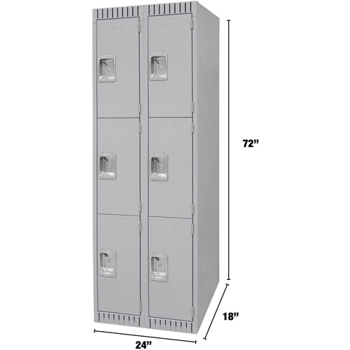 Lockers, 3 -tier, Bank of 2, 24" x 18" x 72", Steel, Grey, Knocked Down NRZ Safety Inc.