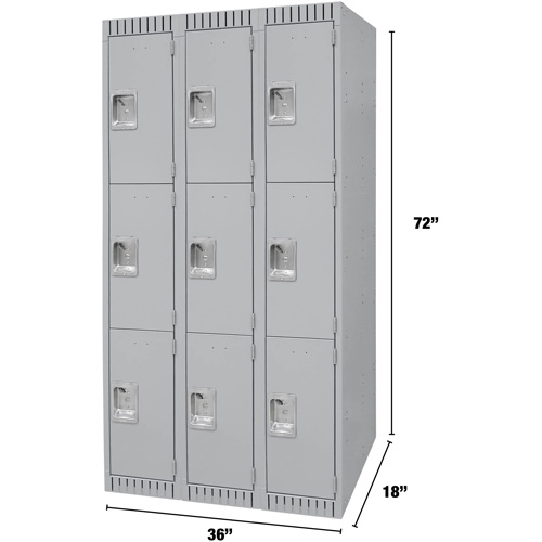 Casiers, 3 niveaux, Bloc de 3, 36" x 18" x 72", Acier, Gris, D&eacute;mont&eacute; NRZ Safety Inc.