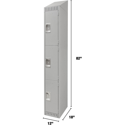 Lockers, 3 -tier, 12" x 18" x 82", Steel, Grey, Knocked Down NRZ Safety Inc.