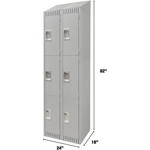 Lockers, 3 -tier, Bank of 2, 24" x 18" x 82", Steel, Grey, Knocked Down NRZ Safety Inc.