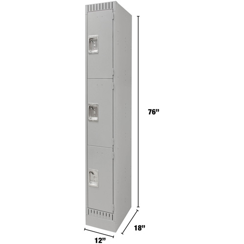Lockers, 3 -tier, 12" x 18" x 76", Steel, Grey, Knocked Down NRZ Safety Inc.