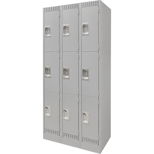 Casiers, 3 niveaux, Bloc de 3, 36" x 18" x 76", Acier, Gris, D&eacute;mont&eacute; NRZ Safety Inc.