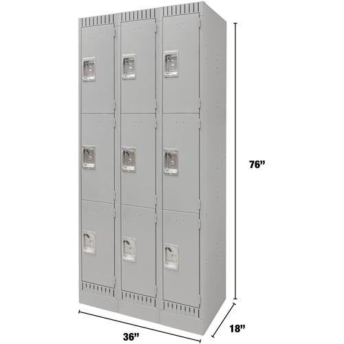 Casiers, 3 niveaux, Bloc de 3, 36" x 18" x 76", Acier, Gris, D&eacute;mont&eacute; NRZ Safety Inc.