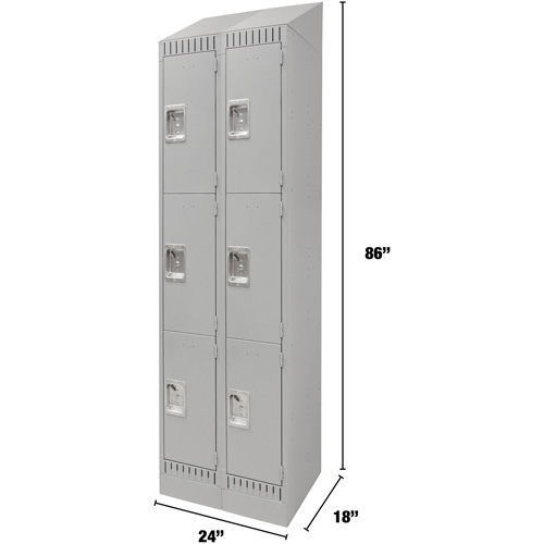 Casiers, 3 niveaux, Bloc de 2, 24" x 18" x 86", Acier, Gris, D&eacute;mont&eacute; NRZ Safety Inc.