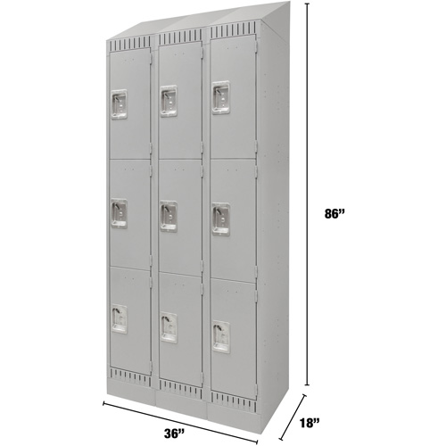 Casiers, 3 niveaux, Bloc de 3, 36" x 18" x 86", Acier, Gris, D&eacute;mont&eacute; NRZ Safety Inc.