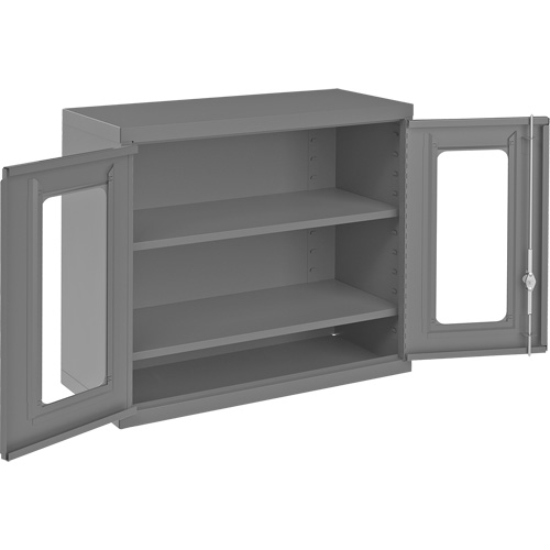 Armoire de rangement murale avec portes transparentes, 26-15/16" h x 29-7/8" la x 13-11/16" p, 2 tablettes, Acier, Gris NRZ Safety Inc.