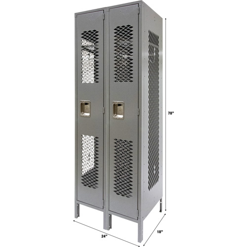 Vented Lockers, Bank of 2, 24" x 18" x 78", Steel, Grey, Knocked Down, Perforated NRZ Safety Inc.