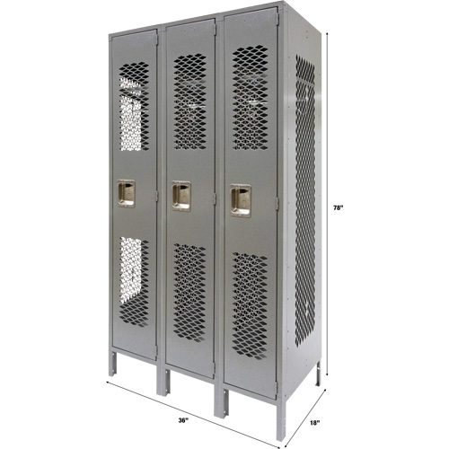 Casiers ventil&eacute;s, Bloc de 3, 36" x 18" x 78", Acier, Gris, D&eacute;mont&eacute;, Perfor&eacute; NRZ Safety Inc.
