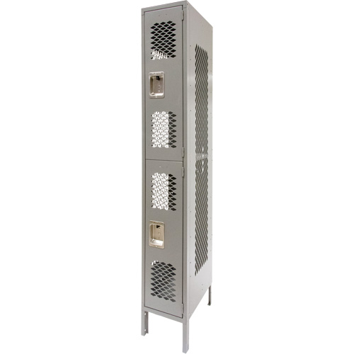 Vented Lockers, 2 -tier, 12" x 18" x 78", Steel, Grey, Knocked Down, Perforated NRZ Safety Inc.