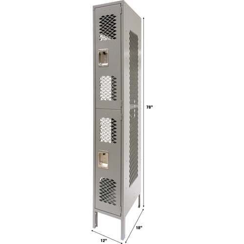 Vented Lockers, 2 -tier, 12" x 18" x 78", Steel, Grey, Knocked Down, Perforated NRZ Safety Inc.