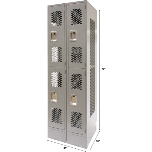 Casiers ventil&eacute;s, 2 niveaux, Bloc de 2, 24" x 18" x 78", Acier, Gris, D&eacute;mont&eacute;, Perfor&eacute; NRZ Safety Inc.