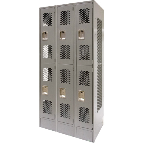 Vented Lockers, 2 -tier, Bank of 3, 36" x 18" x 78", Steel, Grey, Knocked Down, Perforated NRZ Safety Inc.