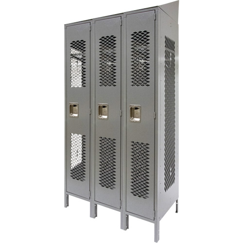 Casiers ventil&eacute;s, Bloc de 3, 36" x 18" x 88", Acier, Gris, D&eacute;mont&eacute;, Perfor&eacute; NRZ Safety Inc.