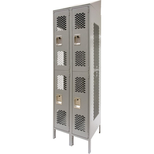 Vented Lockers, 2 -tier, Bank of 2, 24" x 18" x 88", Steel, Grey, Knocked Down, Perforated NRZ Safety Inc.
