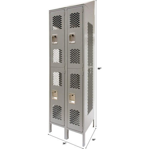 Vented Lockers, 2 -tier, Bank of 2, 24" x 18" x 88", Steel, Grey, Knocked Down, Perforated NRZ Safety Inc.