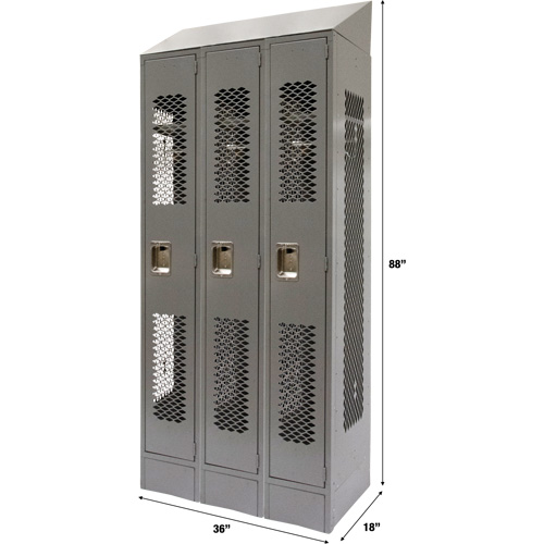 Casiers ventil&eacute;s, Bloc de 3, 36 x 18" x 88", Acier, Gris, D&eacute;mont&eacute;, Perfor&eacute; NRZ Safety Inc.
