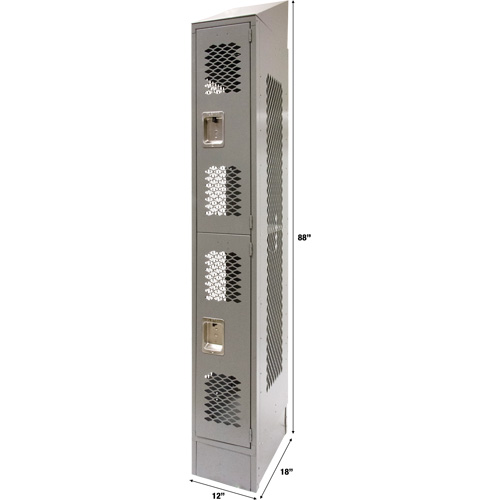 Vented Lockers, 2 -tier, 12" x 18" x 88", Steel, Grey, Knocked Down, Perforated NRZ Safety Inc.