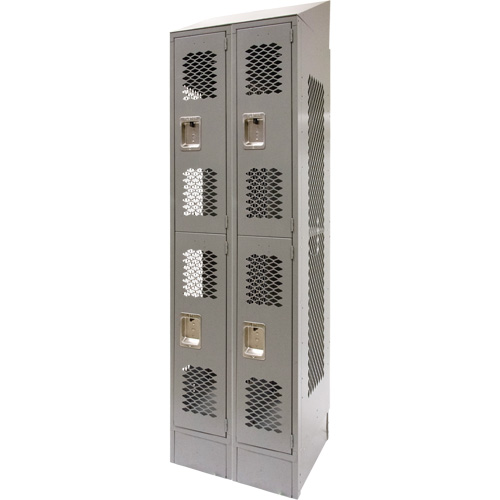 Vented Lockers, 2 -tier, Bank of 2, 24" x 18" x 88", Steel, Grey, Knocked Down, Perforated NRZ Safety Inc.
