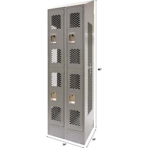 Vented Lockers, 2 -tier, Bank of 2, 24" x 18" x 88", Steel, Grey, Knocked Down, Perforated NRZ Safety Inc.