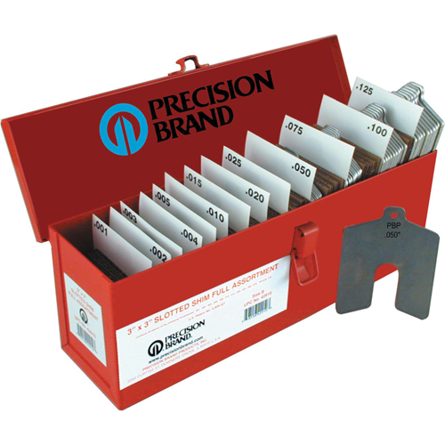 Slotted Shim Assortments, 2" L x 0.001"- 0.125" Thickness, 2" W, Stainless Steel NRZ Safety Inc.